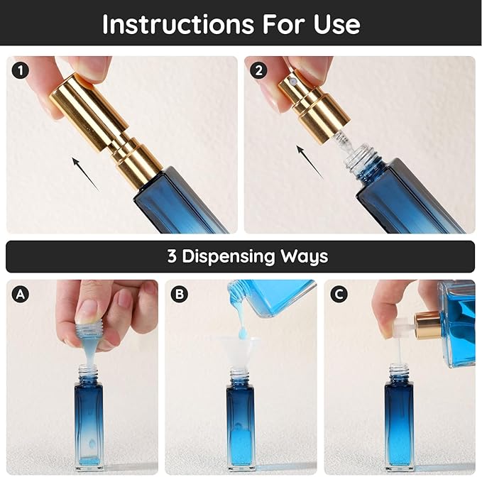 Segbeauty 0.34oz Travel Perfume Bottle Refillable, 5pcs 10ml Mini Glass Perfume Atomizers, Empty Portable Travel Size Cologne Spray Bottle, Small Cologne Sprayer with Refill Pump Tools