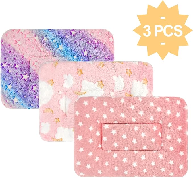 3PCS Guinea Pig Bed Soft Rabbit Bedding Cage Liner Warm Bunny Mats Pee Pads Fleece Blanket Plush Hamster Sleep Beds Ferret Squirrel Hedgehog Rat