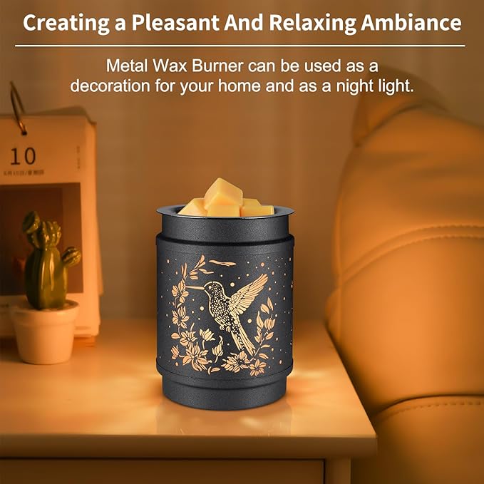 Hummingbird Metal Wax Warmer - Electric Fragrance Candle Oil Burner for Wax Melts as Gifts for Moms, Grandma, Women & Girls