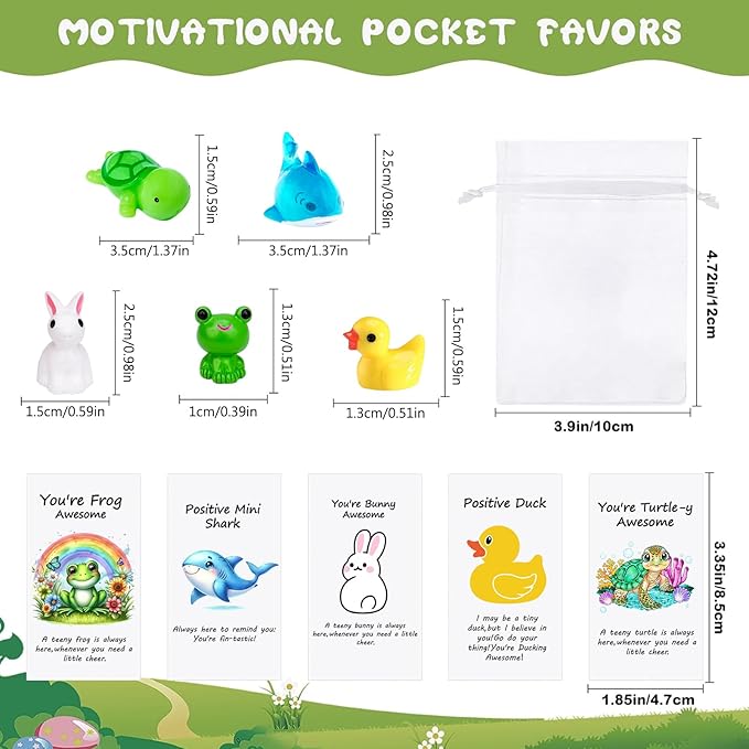 100Pack Positive Gifts Bulk Inspirational Teacher Dietitian End of Year Student Gifts,with Funny Card Organza Bag for Coworker Staff（Shark, Frog, Rabbit,Turtle, Duck