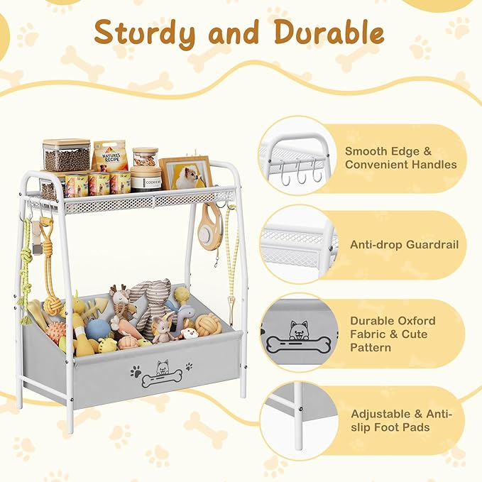 Large Dog Toy Basket (23.6"x11.2"x9.7"), Dog Toy Bin with Storage Organizer, Trapezoid Dog Toy Box for Dog Stuff, Toy Holder Chest for Pet Dog Cat, Dog Essentials for Dog Accessories