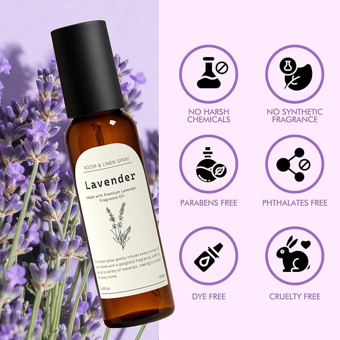Linen and Room Spray, Lavender Room Fragrance Spray, Air Freshener Spray, Air Fresheners for Home, Bathroom, Bedding, Each 4.06 fl oz (2 Pack)