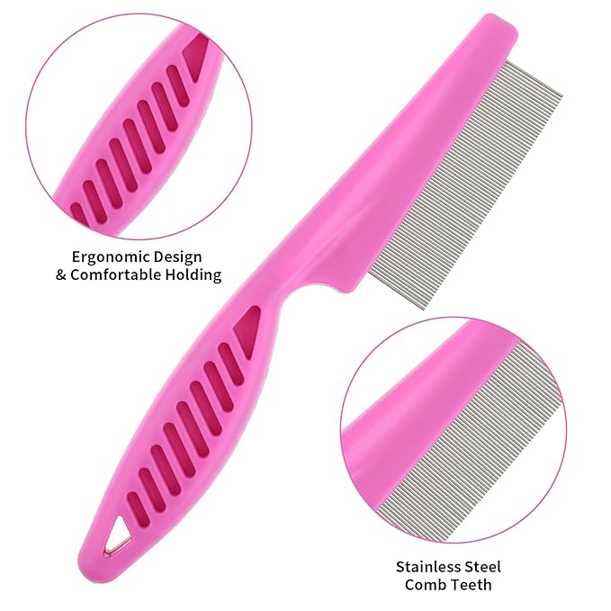 TIESOME Pet Hair Comb Tear Stain Removal,2 Pack Multifunctional Pets Grooming Comb Kit 2 in 1 Dog Combs Stainless Grooming Massage Dual-Sided Comb for Knots Crust Floating Hair Tangle Fleas(Pink)
