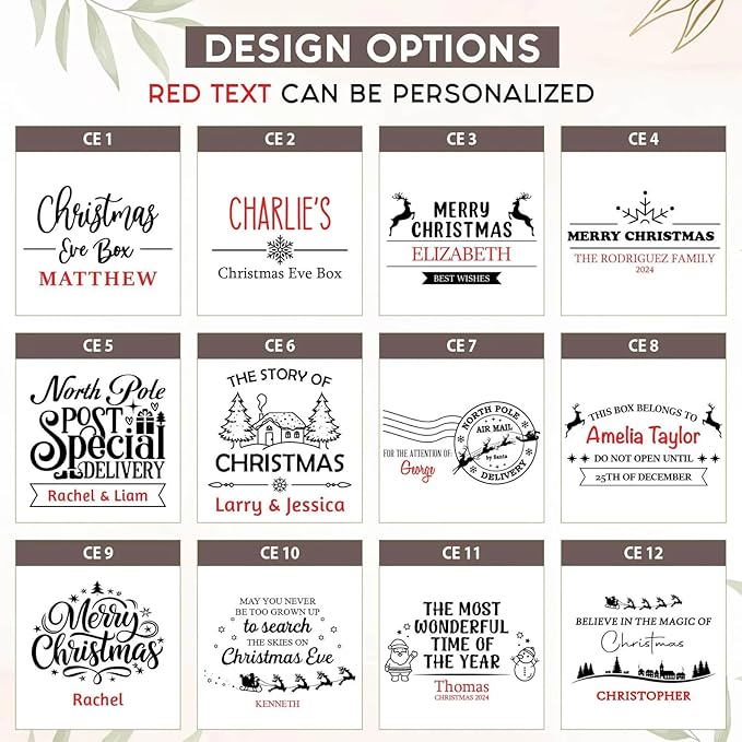 Personalized Christmas Eve Box Custom Engraved Wooden Memory Box Party Favor Xmas Traditional Santa Gift Box for Kids Family Friends - Rustic Memento Keepsake Box Perfect Holiday Gifts for Him Her