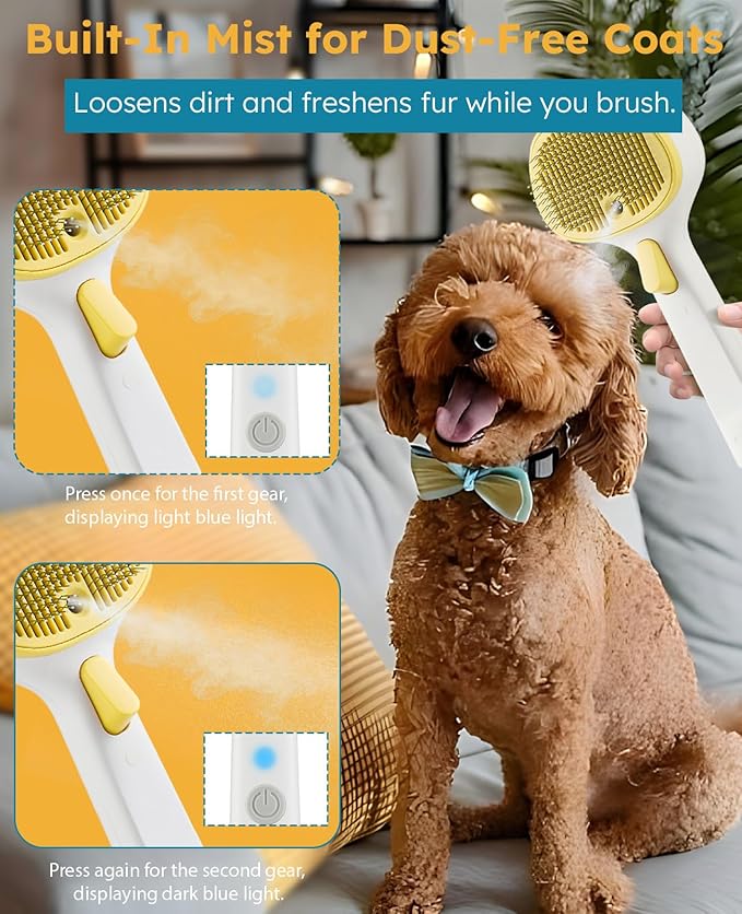 3-in-1 Anti-static Cat Steam Brush & Deshedding Tool - Cat Brush and Cat Hair Brush for Long/Short Hair,Dog Brush,Pet Brush, Reduces 95% Shedding, Easy Clean Grooming Supplies for Cat & Dog Owners