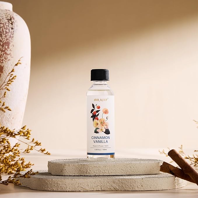 Airkeep Reed Diffuser Oil Refill/Cinnamon Vanilla/3.38oz（100ml/1 Pack/Scented Oil Refill for Reed Diffuser Home Fragrance for Bedroom, Bathroom Office Home Decor