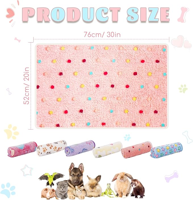 6 Pack Guinea Pig Cage Liner, Washable Guinea Pig Fleece Blankets Beding Accessories, Flannel Throw Warm Sleep Mat, Pet Pee Pads for Small Animal Hamster Rabbit Puppy Cat (Light Color, 24x16 Inch)