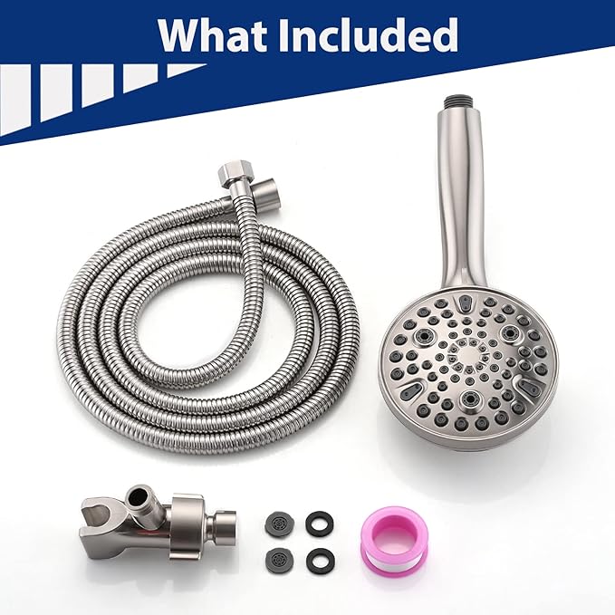 High Pressure 10-Setting Handheld Shower Head, 5" Detachable Shower Spray, 79" Extra Long Stainless Steel Hose, Adjustable Bracket - Brushed Nickel