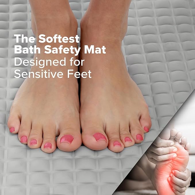 SlipX Solutions Extra Comfort Bathtub Mat Designed for Sensitive Feet, Cloud-Like Softness with Non-Slip Grip, Gray