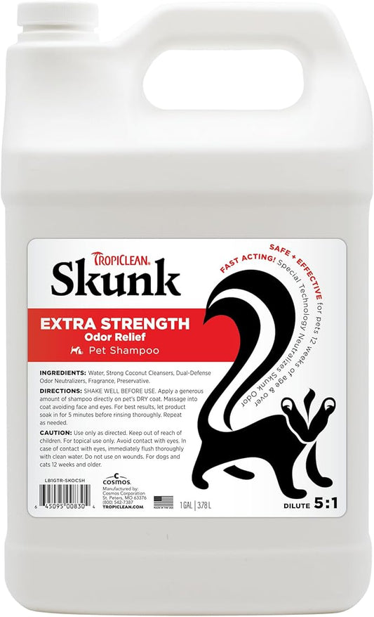 TropiClean Deodorizing Skunk Shampoo for Dogs - Extra Strength Skunk Odor Remover - 24 Hour Fast Relief - Gallon