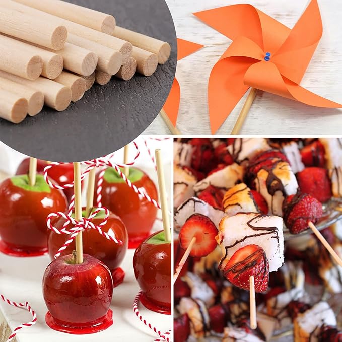 25PCS Dowel Rods Wood Sticks Wooden Dowel Rods - 1/4 x 12 Inch Precut Dowels for Crafting, Hardwood Dowel Rod Assortment, Wooden Rod Sticks Doweling Rods, Cake Dowels for Tiered Cakes