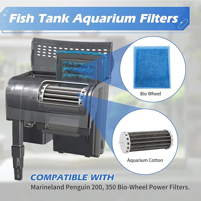 4 Pack Aquarium Filters Compatible with Penguin PRBW2350B 200 350 Fish Tank, Assembly Hang On Filters Cartridge Replacement Part for Bio-Wheel 200B 350B (2 x BioWheel and 4 x Filter Cartridges)
