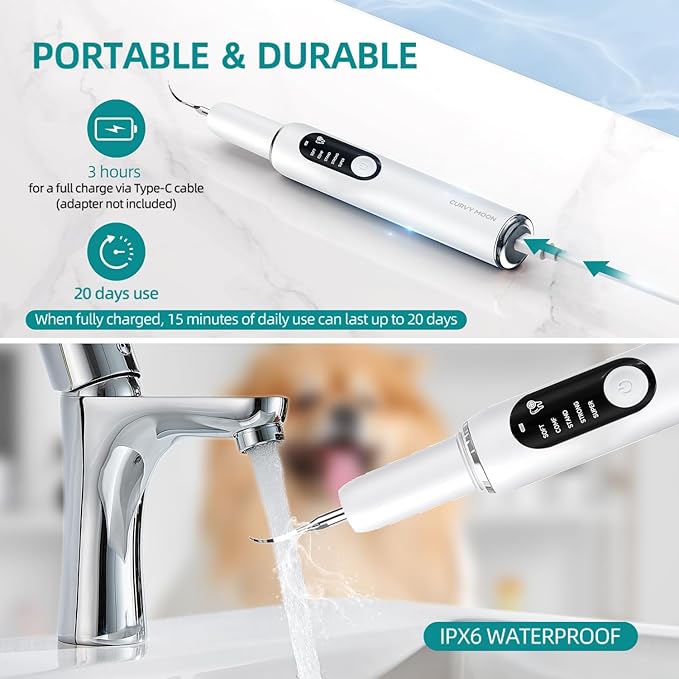 Jellytree Dog Plaque and Tartar Remover,Dogs Teeth Cleaning Kit with Led Light,5 Modes Dog Tooth Plaque Remover,Tooth Cleaner for Dogs and Cats,Low Noise Tartar Remover for Teeth,