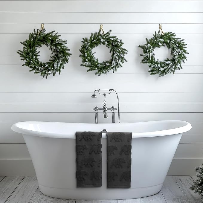 2 Pcs Bear Jacquard Hand Towels for Bathroom Charcoal Dark Gray Hand Towels 100% Cotton Absorbent Decorative Weave Neutral Bathroom Decor, 13.7 x 29.5 Inch