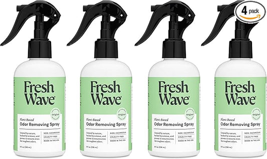 Fresh Wave Odor Eliminator Spray & Air Freshener, 8 oz., Pack of 4 - Odor Absorbers for Home, Safer Odor Relief, Natural Plant-Based Odor Eliminator, For Furniture, Fabrics & Trash