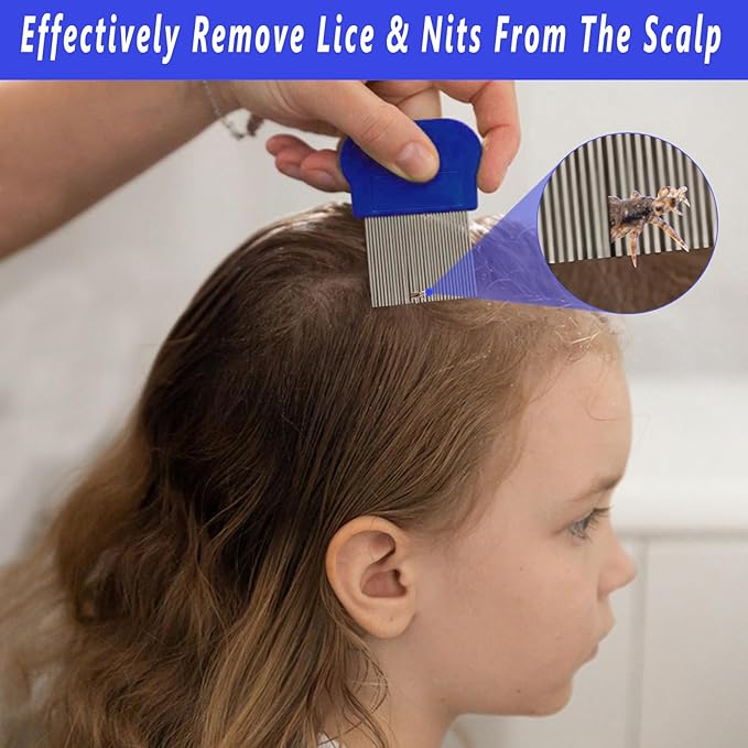 Lice Comb, 8 Pcs Flea Comb, Hair Double Sided Fine Tooth Combs, Removal Dandruff,with Metal Teeth,Stainless Steel Louse and Nit Combs for Head Lice Treatment