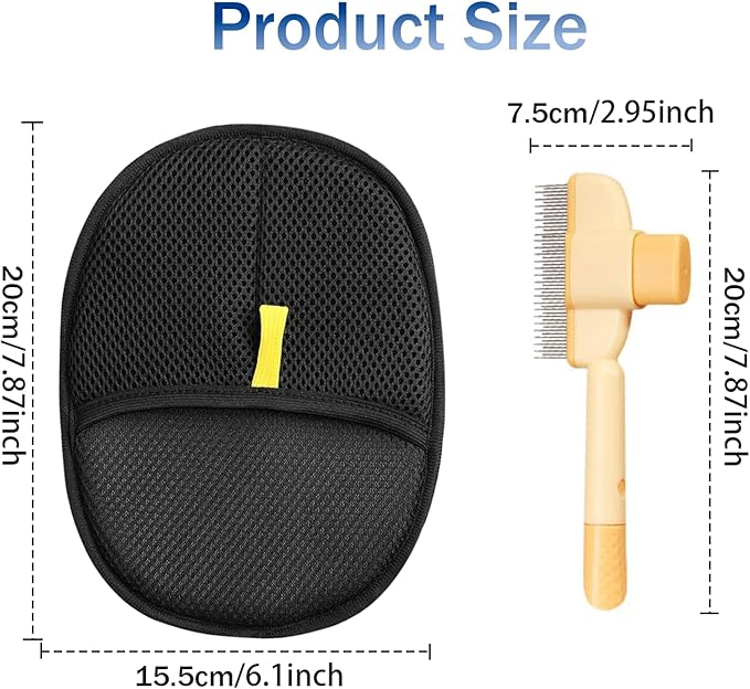2 Pcs Electrostatic Gloves Pet Hair Removal with Cat Comb,Reusable Electrostatic Pet Cat Dog Hair Remover Grooming Gloves Brush Tool for Couch,Furniture,Carpet,Car Seat