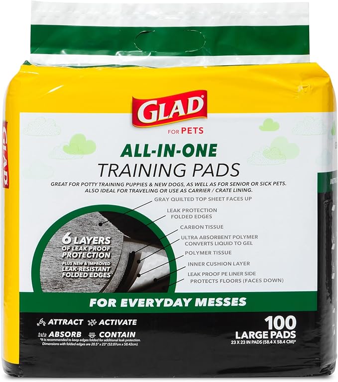 Glad for Pets Black Charcoal Puppy Pads | Puppy Potty Training Pads That Absorb & NEUTRALIZE Urine Instantly | New & Improved Quality, 100 Count(2-Pack)