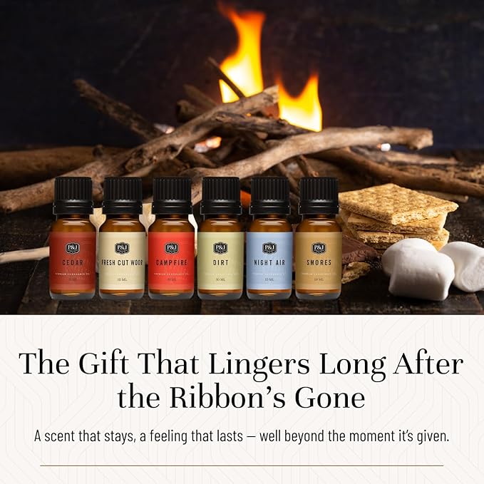 P&J Trading Fragrance Oil Camping Set | Campfire, Smores, Dirt, Fresh Cut Wood, Night Air, and Cedar Candle Scents for Candle Making, Freshie Scent, Soap Making Supplies, Diffuser Oil Scents