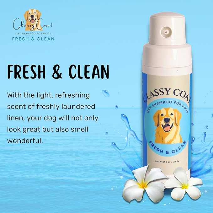 Dry Shampoo & Coat Deodorizer for Dogs (Fresh & Clean) | Waterless No-Rinse Squeeze Bottle Powder Formula | Calming Lavender Scent | Talc and Alcohol Free | Safe for Sensitive Skin | Made in USA