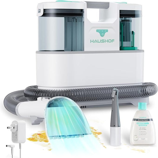 HAUSHOF Cordless Carpet & Upholstery Cleaner, Lightweight Deep Fabric Cleaner Machine with Brushless Motor & Powerful Suction for Pet Stains, Couch, Rug, Car Seats, Spot & Stain Cleaner Included