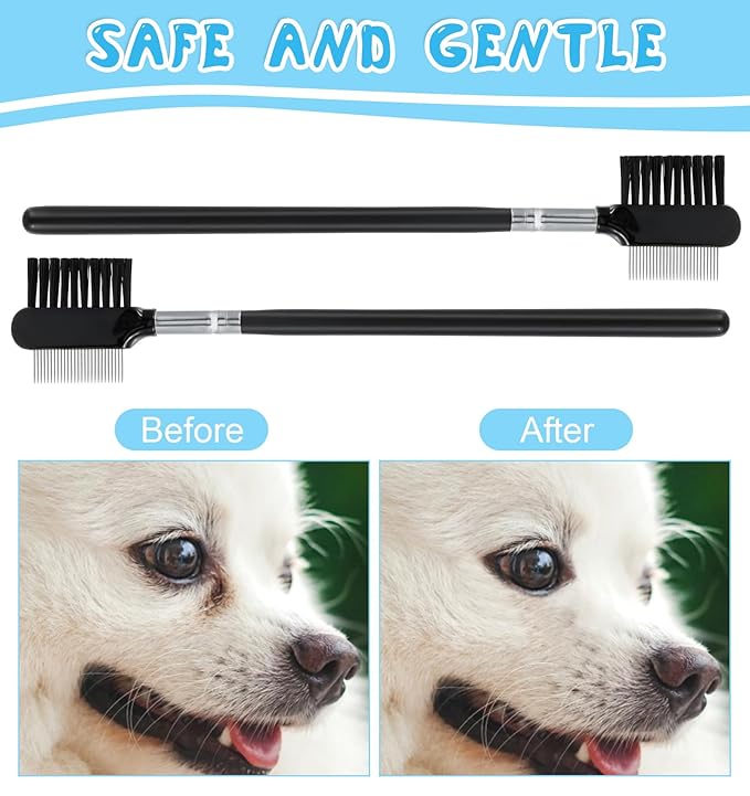 Dog Eye Comb for Small Dogs, 4Pcs dog Tear Stain Remover Comb Metal Flea for Gunk, Double-Headed Soft Bristles & Hard Teeth Grooming Tool for Puppies & Cats, Easy to Clean Black
