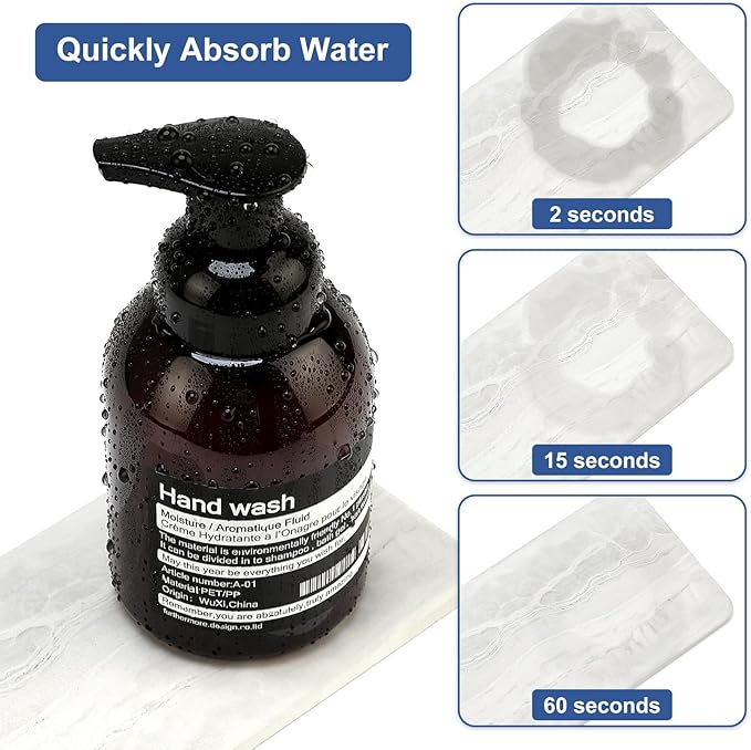 4 Pack Water Absorbing Stone Drying Tray for Bathroom Sink Trays Kitchen Counter Diatomite Stone Quick Dry Diatomaceous Earth Mat for Sink Kitchen Soap Trays Ceramic Marble Bathroom Vanity Tray