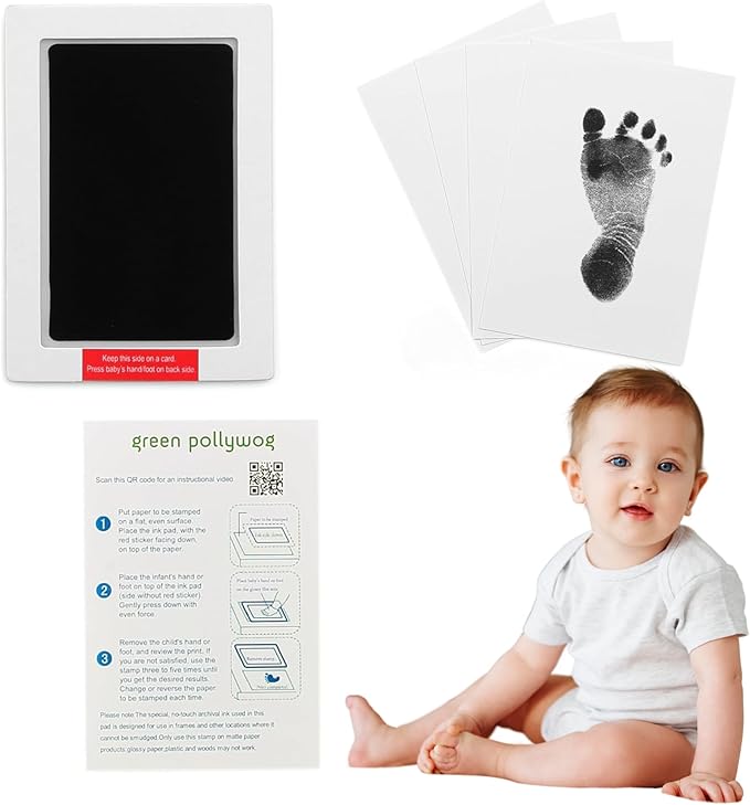 Green Pollywog Clean Touch Inkless Pad | Non-Toxic, Extra-Large | Baby Handprint and Footprint Kit | Safe Ink for Newborns | Paw Print Stamp for Dogs