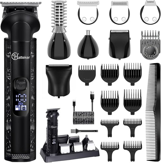 Hatteker 8-in-1 Mens Grooming Kit - Zero-Gap T-Blade Trimmer, IPX7 Waterproof Cordless Set with Hair Clipper/Beard Trimmer/Nose Trimmer, USB Rechargeable (1.5H Charge 180M Use) for Home & Travel