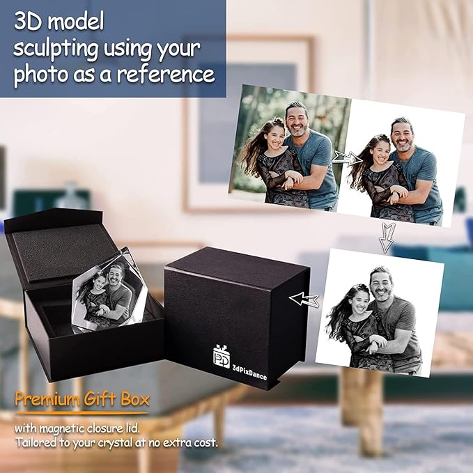 3Dpixdance 3D Crystal Photo(XL, Landscape), Personalized Gifts with Your Own Photo for Fathers Day, Engraved 3D Crystal Picture, Customized Gift for Birthday, Wedding, Anniversary, Memorial, Father’s