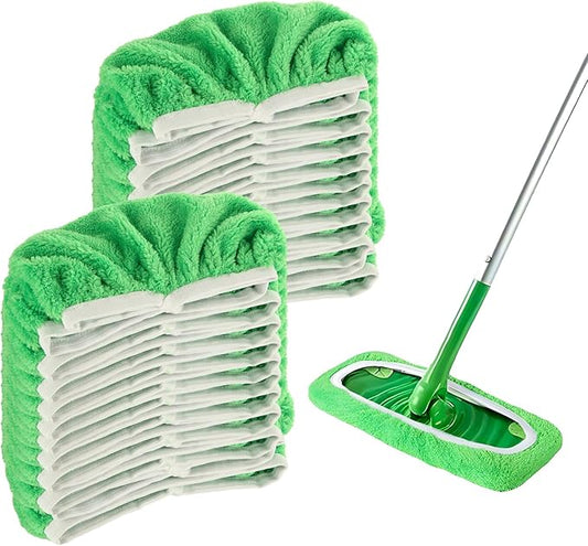 24 Pack Reusable Microfiber Mop Pads, Reusable Mop Pads Fit Swiffer, Washable Mop Pads Compatible with Swiffer, Replacement Wet Mopping Refills for Cleaning Hardwood Surface Floor