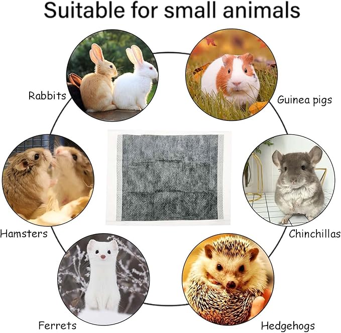 Tfwadmx Rabbit Pee Pads 18" x 24" 100 Pcs Guinea Pig Super Absorbent Cage Liners Bunny Disposable Black Carbon Diapers Small Animal Training Accessories with Quick-Dry Surface