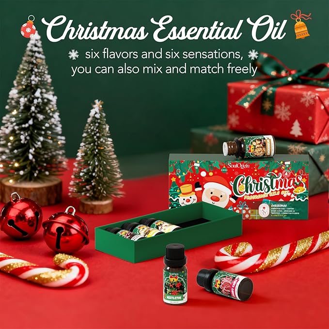 Christmas Essential Oils Set, Fragrance Oil Set for Diffuser, Scent Diffuser Oil for Candle Making-Christmas Cake, Eggnog, Candy Canes, Gingerbread, Mistletoe, Christmas Pudding