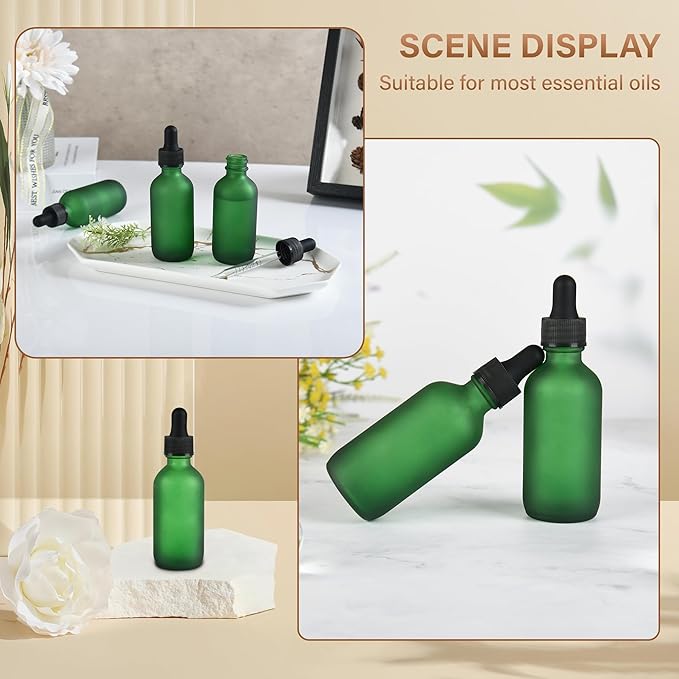 12 Pcs, 2oz Dropper Bottle, Green Glass Eye Dropper Bottle, Tincture Bottles with Dropper, Pretty Finish, Leak-Proof Design, Stronger Suction for All Kinds of Mixed Liquids