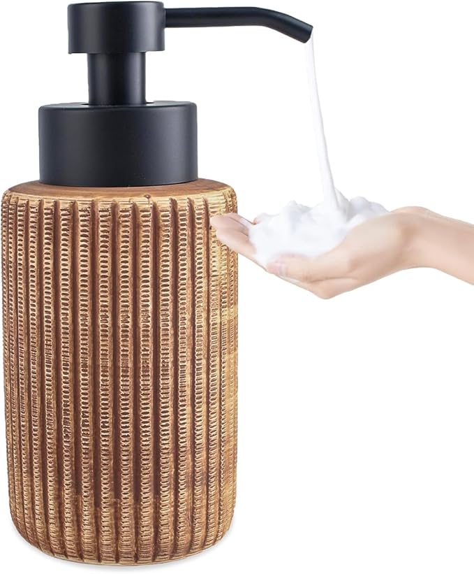 Comeon Hand Soap Dispenser, 400ml/13.5oz Ceramic Bathroom Dish Soap Dispenser for Kitchen Sink Brown Refillable Soap Dispensers in Kitchen Countertop Shower (13.5oz,Light Color)