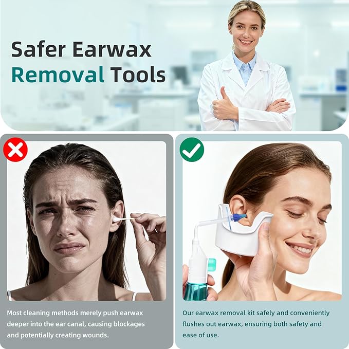 Ear Wax Removal Tool, Ear Cleaning Kits Safe Ear Irrigation Kit Ear Flush Kit for Adults Kids, Ear Wax Washer Device with LED Earwax Spoon, Basin, Bulb, Curette Kit, Towel,Tips,Storage Box,Green,50pcs