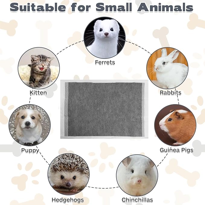 kathson 100PCS Rabbit Pee Pads 18×13in Disposable Guinea Pig Cage Liners Super Absorbent Black Carbon Odor-Control Bunny Training Pad with Quick-Dry Surface for Bunny Kitten Hedgehog Small Animals