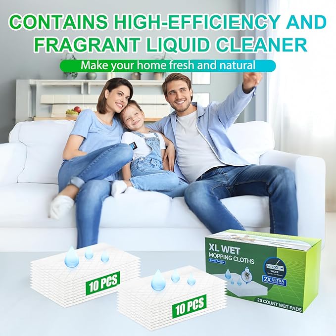 20 Count XL Wet Mopping Cloths for Swiffer Sweeper XL Mop - Disposable X-Large Wet Pad Refills - Multi-Surface Wet Wipes Mopping Pads Refill for Floor Cleaning