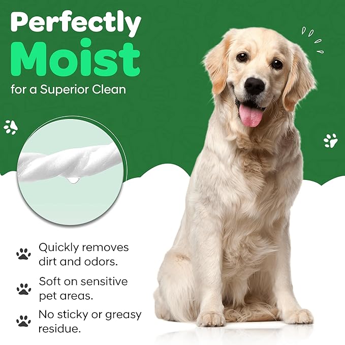 160 Dog Wipes for Paws and Butt - Unscented Dog Wipes Cleaning & Deodorizing - Extra Large, Thick and Chemical Free - Pearl Textured Pet Wipes for Dogs