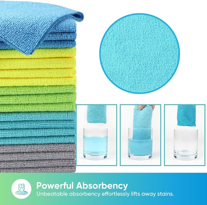 HOMEXCEL Microfiber Cleaning Cloths 20 Pack, Highly Absorbent Microfiber Towels, Lint & Scratch-Free Multi-Color Cleaning Rags for House, Kitchen and Car 11.5 x 11.5 inch