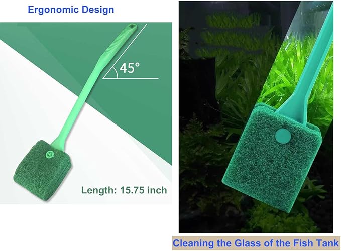 25.2 Inch Aquarium Algae Scraper/Remover for Glass Fish Tanks, Stainless Steel Cleaner Tool Kit/Cleaning Accessories with 10 Replaceable Blades + Coral Feeder + Double-Sided Sponge Brush