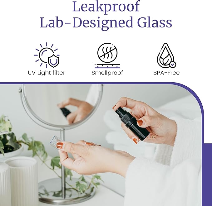 Infinity Jars 5 Ml (.17 fl oz) Black Ultraviolet Glass Fine Mist Spray Bottle Cleaning Products Refillable Containers Homemade Perfume Blends Room, Sprays Bath Beauty Hair, Screw Top Bottles 3-Pack