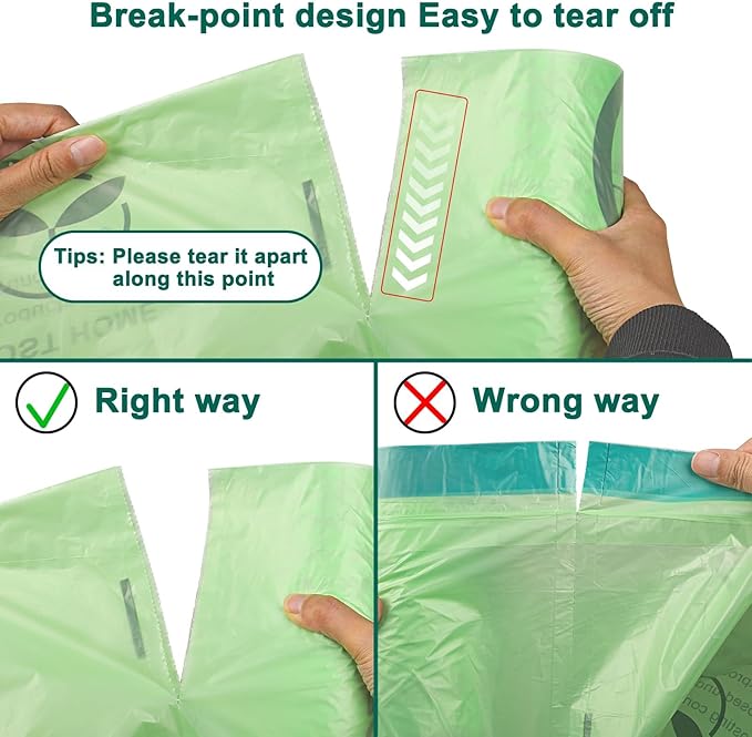 13 Gallon,200 Count, Compostable Trash Bags with Drawstring,Tear Resistant Kitchen Food Scrap Waste Bag, ASTM D6400, US BPI and Europe OK Compost Home Certified