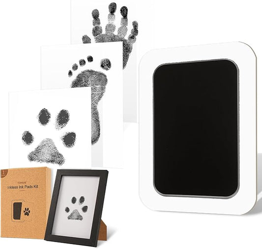 Inkless Paw Print Kit for Dogs,Cats & Babies - Clean Touch Dog Nose & Baby Handprint Kit,Mess Free Dog Paw Print Kit,1-Pcs Ink Pad & 1 Wooden Frame - Keepsake Gifts for Pet Lovers,New Moms