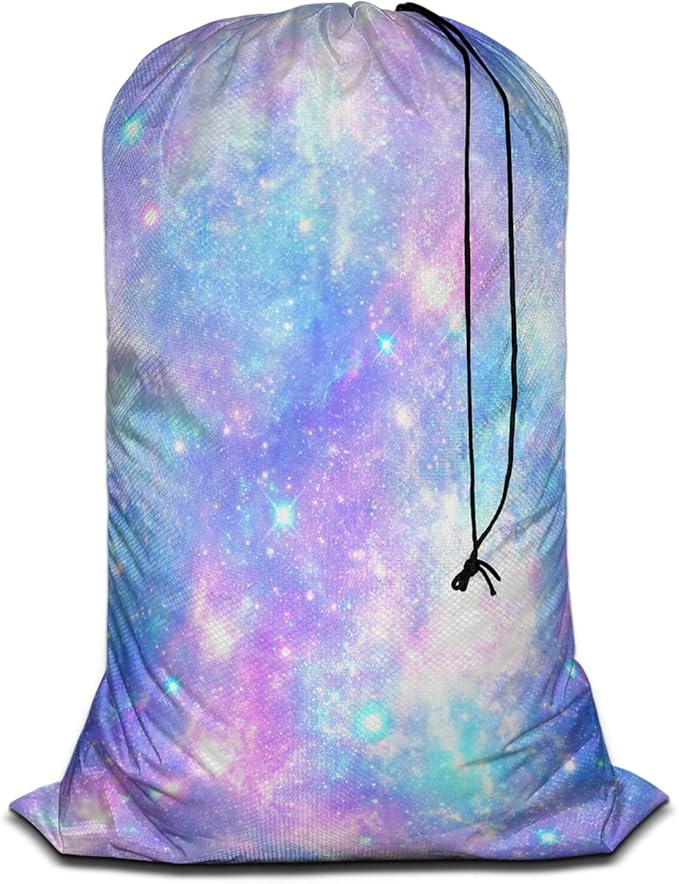 Swono Magical Galaxy Star Laundry Bag Dirty Clothes Organizer Fantasy Cosmic Outer Space Extra Large Heavy Duty for Camp Home Dorm Room Essentials for Men Women, 28x40 Inch, Pink Blue