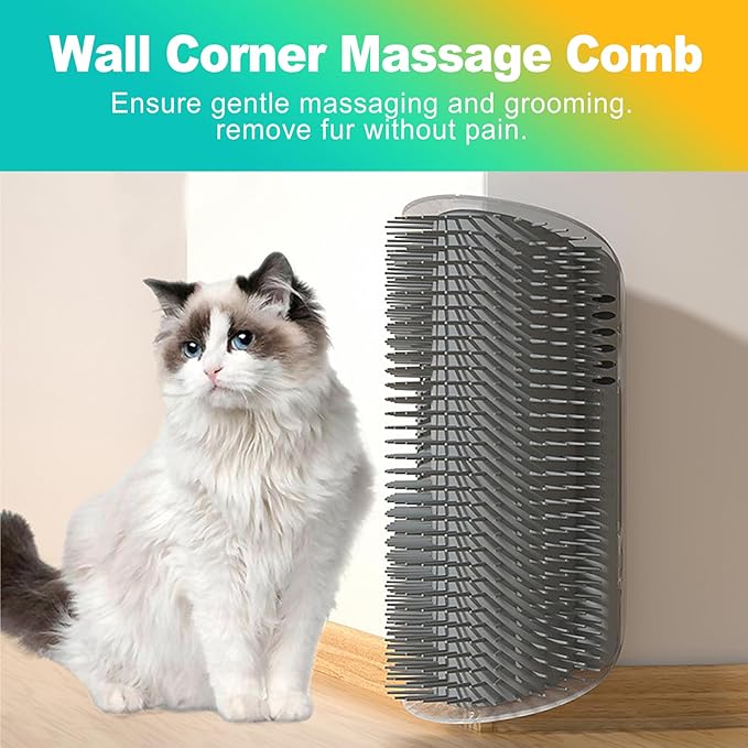 2-Pack Cat Corner Scratcher Set – Wall-Mounted Massage Comb with Catnip Self-Grooming & Detangling for Cats, Durable Sisal & Velvet Surface
