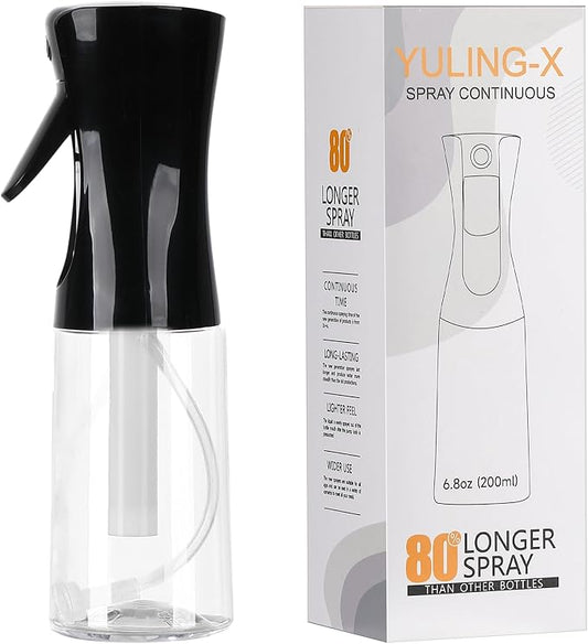 hair spray bottle, ultra-fine spray continuous spray bottle (200ml/6.8oz), used for hair design, vegetation, cleaning and skin care - empty, reusable (Black)