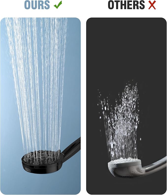 High Pressure Shower head with Handheld 7 Modes, Built-in Power Wash to Clear Tub. Tile & Pets, 5” High Flow Hand Held Hydro Rain Showerhead with Stainless Steel Hose and Adjustable Bracket-Matt Black