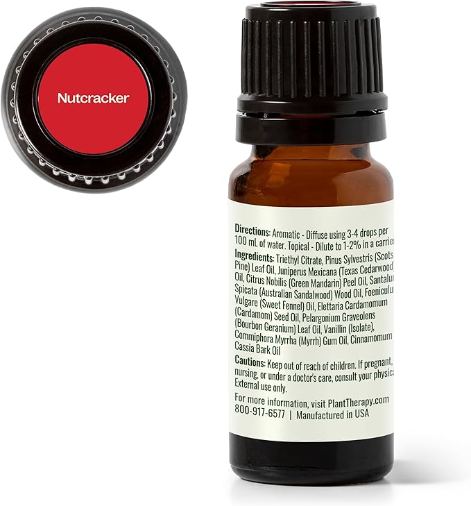 Plant Therapy Nutcracker Holiday Essential Oil Blend 10 mL (1/3 oz) Warm, Woody, and Festive Aroma, Relaxing & Uplifting, Perfect for Cozy Holiday Moments