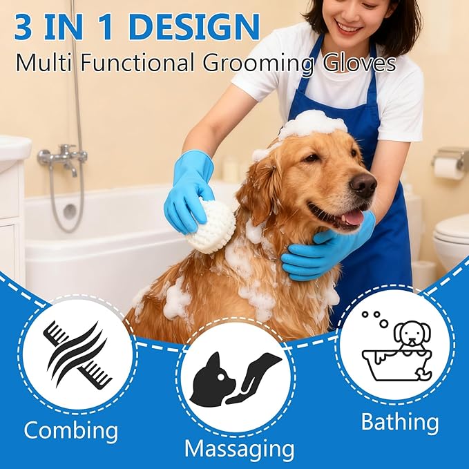 nooepc 6PCS Dog Washing Gloves Pet Grooming Gloves Dog Bath Supplies Dog Bath Brush Silicone Gloves for Dogs and Cats Bathing Dog Comb Dog Toothbrush